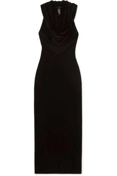 Shop Norma Kamali Neeta Hooded Draped Stretch-jersey Maxi Dress In Black