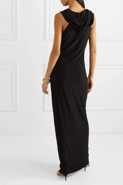 Shop Norma Kamali Neeta Hooded Draped Stretch-jersey Maxi Dress In Black