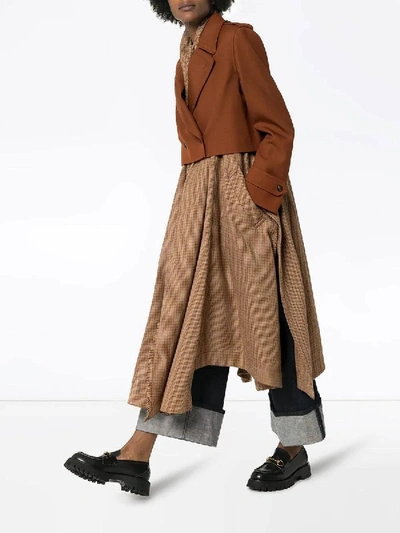 Shop Chloé Check Print Layered Coat In Brown