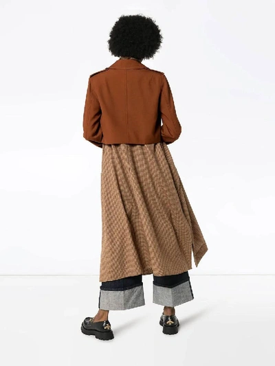 Shop Chloé Check Print Layered Coat In Brown