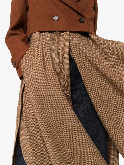 Shop Chloé Check Print Layered Coat In Brown