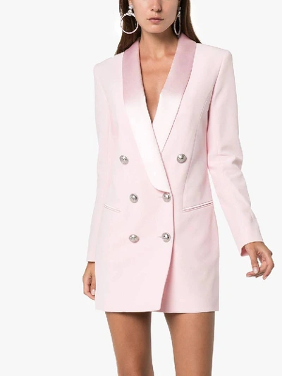 Shop Balmain Satin Trim Blazer Dress Pink