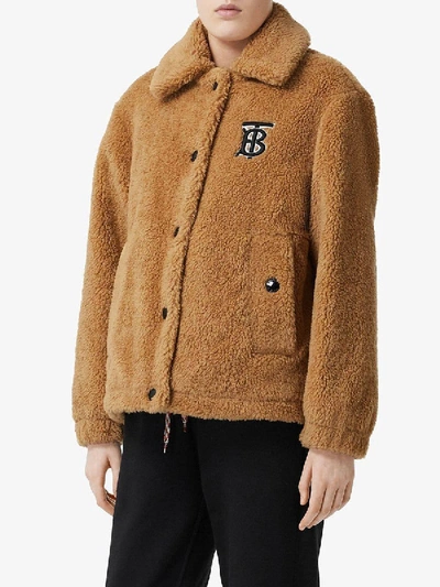 Shop Burberry Monogram Fleece Jacket Camel