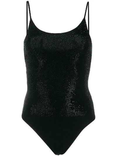 Shop Alexandre Vauthier Crystal-embellished Bodysuit Black