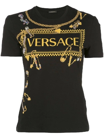 Shop Versace Jeweled Pins Graphic T-shirt Black
