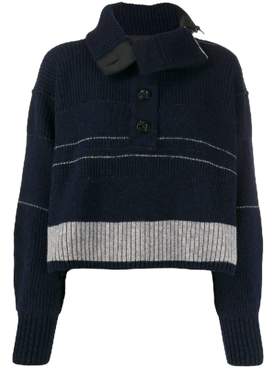 Shop Sacai Blue Ribbed Logo Sweater
