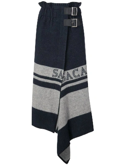 Shop Sacai Navy Double Buckle Skirt