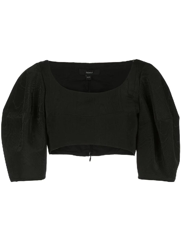 Ellery Puffed Sleeve Cropped Top Black | ModeSens