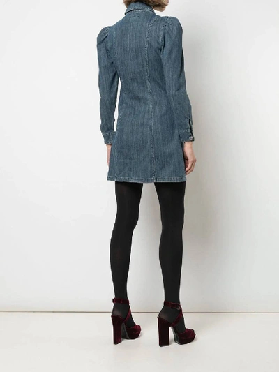 Shop Alexa Chung Puffed Sleeve Mini Denim Dress In Blue