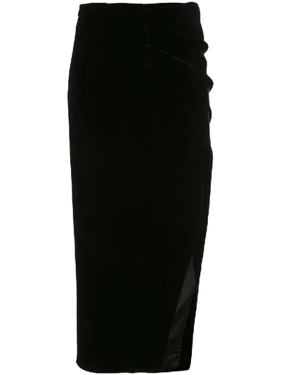 Shop Rasario Draped Velvet Skirt Black