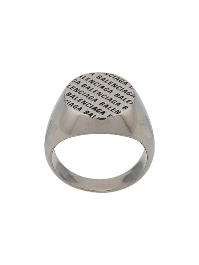 Shop Balenciaga Logo Signet Ring In Silver