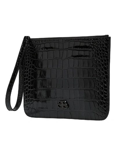 Shop Balenciaga Bb Croc-embossed Clutch In Black