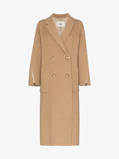 Shop Fendi Zipped Double-breasted Coat In Brown