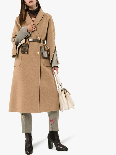 Shop Fendi Zipped Double-breasted Coat In Brown