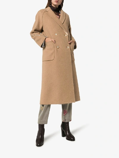 Shop Fendi Zipped Double-breasted Coat In Brown