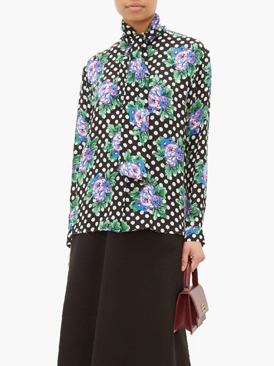 Balenciaga Floral And Polka Dot-print Silk Blouse In Black | ModeSens