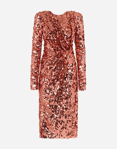 Shop Dolce & Gabbana Midi Dress Draped In Sequins In Multicolored