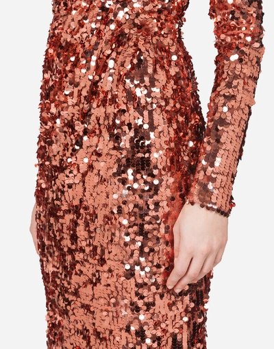 Shop Dolce & Gabbana Midi Dress Draped In Sequins In Multicolored