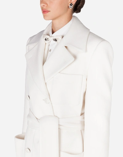 Shop Dolce & Gabbana Double-breasted Woolen Belted Coat In White