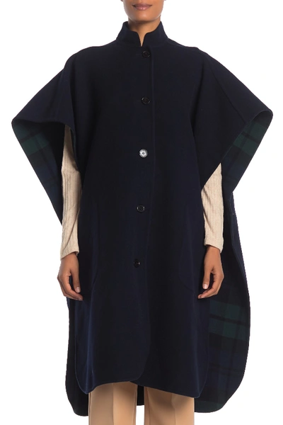 Shop Burberry Plaid Wool Blend Poncho In Bright Navy
