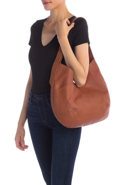 Shop Lucky Brand Mia Leather  Hobo Bag In Walnut 01