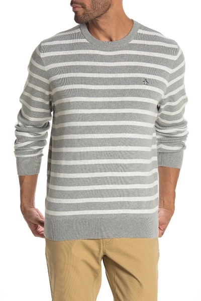 Shop Original Penguin Breton Stripe Crew Neck Sweater In Rain Heather