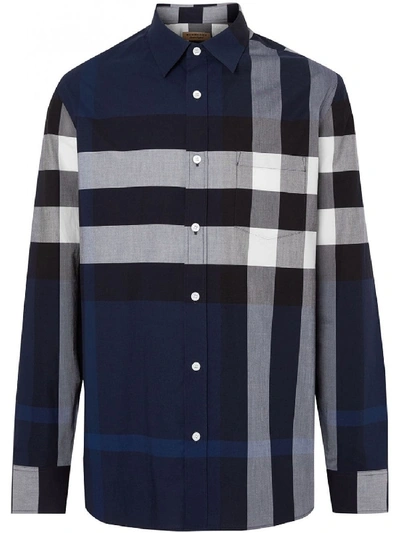 Shop Burberry Checked Cotton T-shirt In Blue