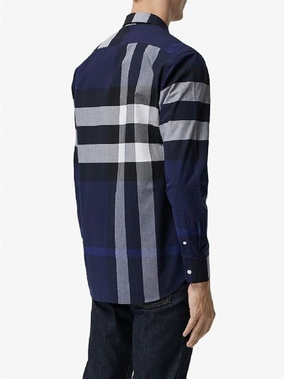 Shop Burberry Checked Cotton T-shirt In Blue