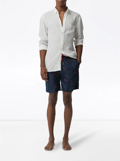 Shop Burberry Logo Swim Shorts In Blue