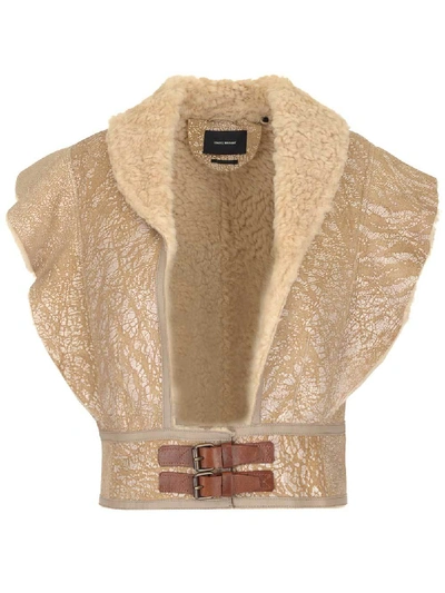 Shop Isabel Marant Cropped Open Front Ruffle Sleeve Jacket In Beige