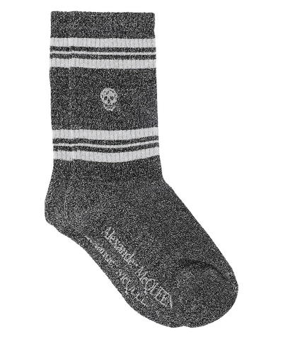 Shop Alexander Mcqueen Skull Striped Socks In Grey