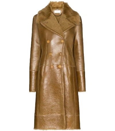Shop Chloé Double-breasted Leather Coat In Brown