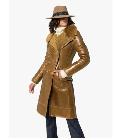 Shop Chloé Double-breasted Leather Coat In Brown