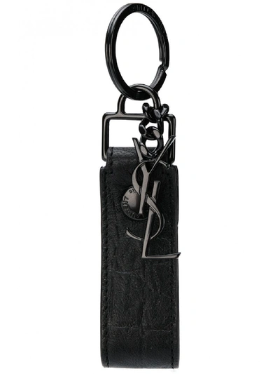 Shop Saint Laurent Black Leather Keychain