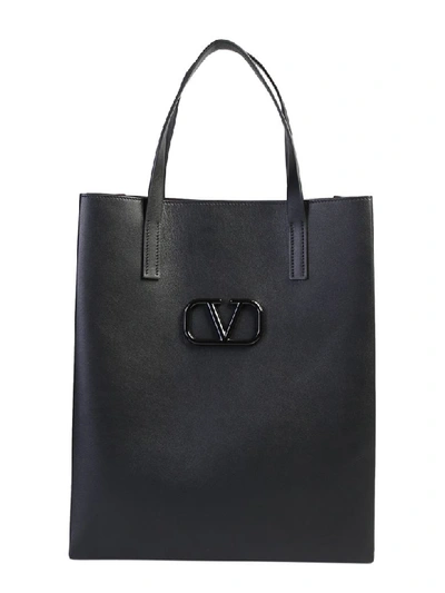 Shop Valentino Branded Tote Bag In Black