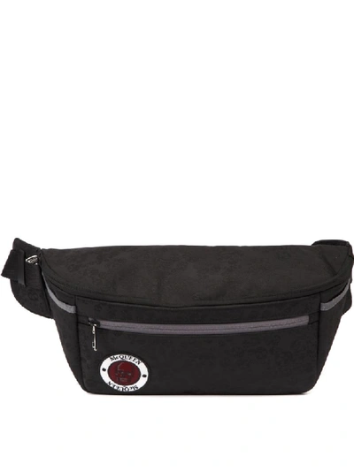 Shop Alexander Mcqueen Black Nylon Belt Bag With Logo Patch In Black/burgundy