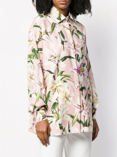 Shop Dolce & Gabbana Flower Print Silk Shirt In Pink