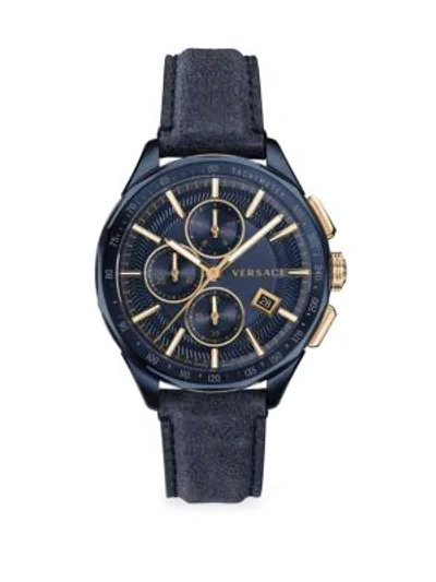 Shop Versace Men's Glaze Blue Dial Leather Strap Watch