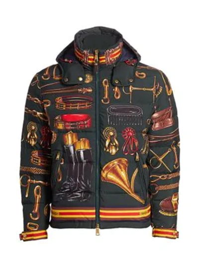 Shop Ralph Lauren Skidmore Equine Kit-print Down Puffer Jacket In Dark Racing Green