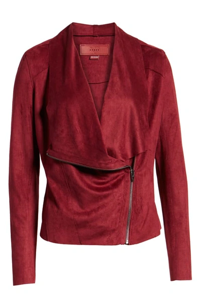 Shop Blanknyc Faux Suede Drape Front Jacket In Cabernet