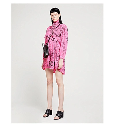 Shop Balenciaga Graphic-print Woven Mini Dress In Fluo Pink