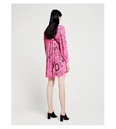 Shop Balenciaga Graphic-print Woven Mini Dress In Fluo Pink
