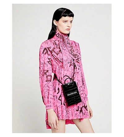 Shop Balenciaga Graphic-print Woven Mini Dress In Fluo Pink