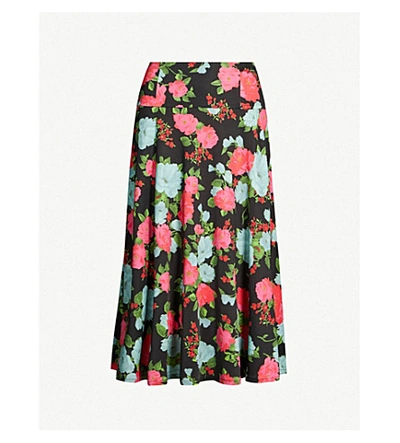 Shop Erdem Elvin Floral-print Stretch-jersey Midi Skirt In Black Multi