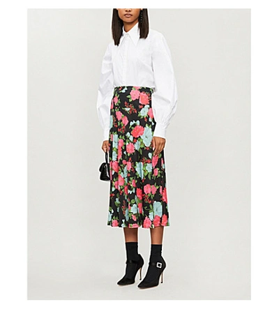 Shop Erdem Elvin Floral-print Stretch-jersey Midi Skirt In Black Multi