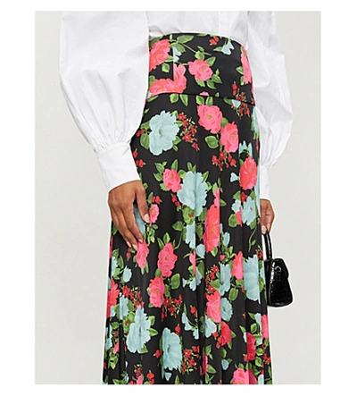Shop Erdem Elvin Floral-print Stretch-jersey Midi Skirt In Black Multi