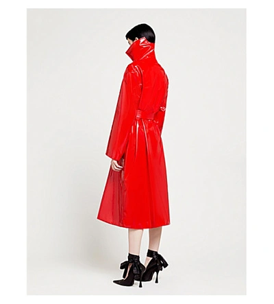 Balenciaga Vinyl High-neck Belted Trench Coat In Red | ModeSens