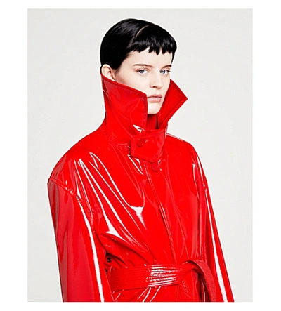 Shop Balenciaga High-collar Belted Vinyl Coat In Masai Red