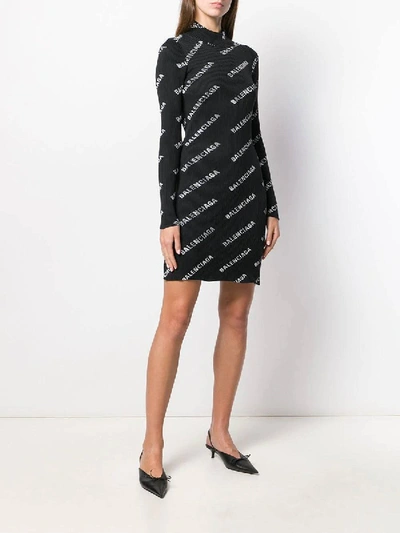 Shop Balenciaga All-over Logo Mini Dress Black