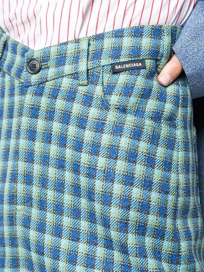 Shop Balenciaga V-shaped Waist Checked Skirt In Blue